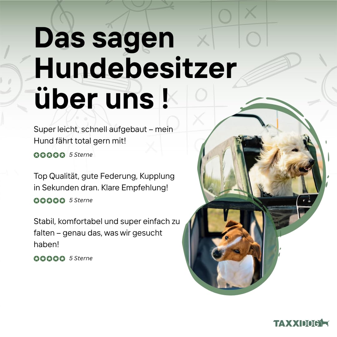taXXi Dog Fahrradanhänger | In verschiedenen Größen| Faltbarer Premium Hundeanhänger | Designed in Germany | Mit Federung und Feststellbremse | 90 x 75 x 79 cm