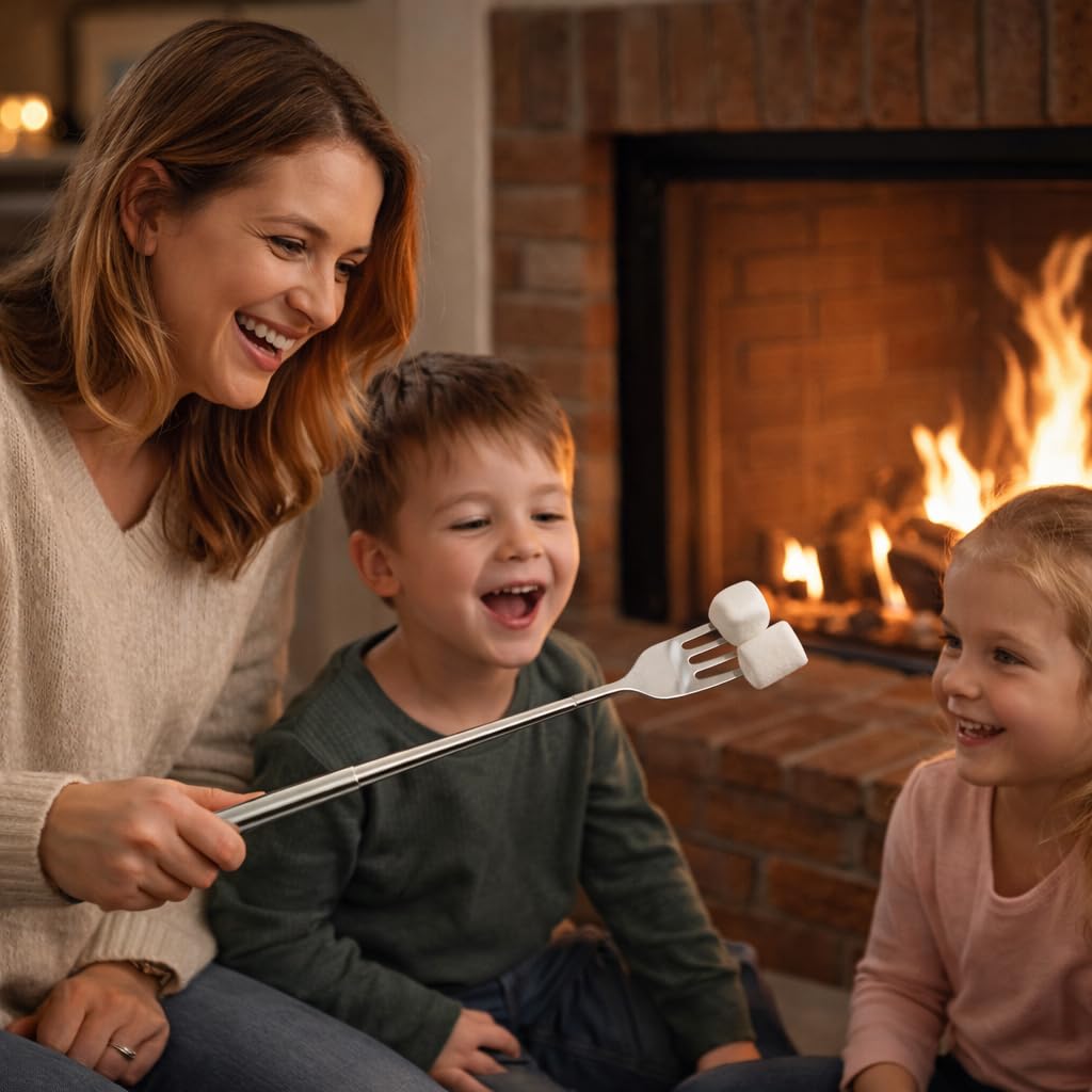 1PC Extendable Fork - Telescopic Roasting Fork - Stainless Steel Long Handle BBQ Tool for Camping Fire Pit and Outdoor Cooking - Silver 22.1-64.6cm - 5