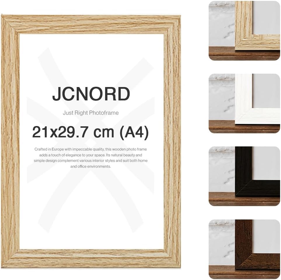 JCNORD MDF Oak Colored Wooden Picture Frame A4 (21x29.7 cm) with Shatterproof Acrylic Glass, 21 x 29.7 cm