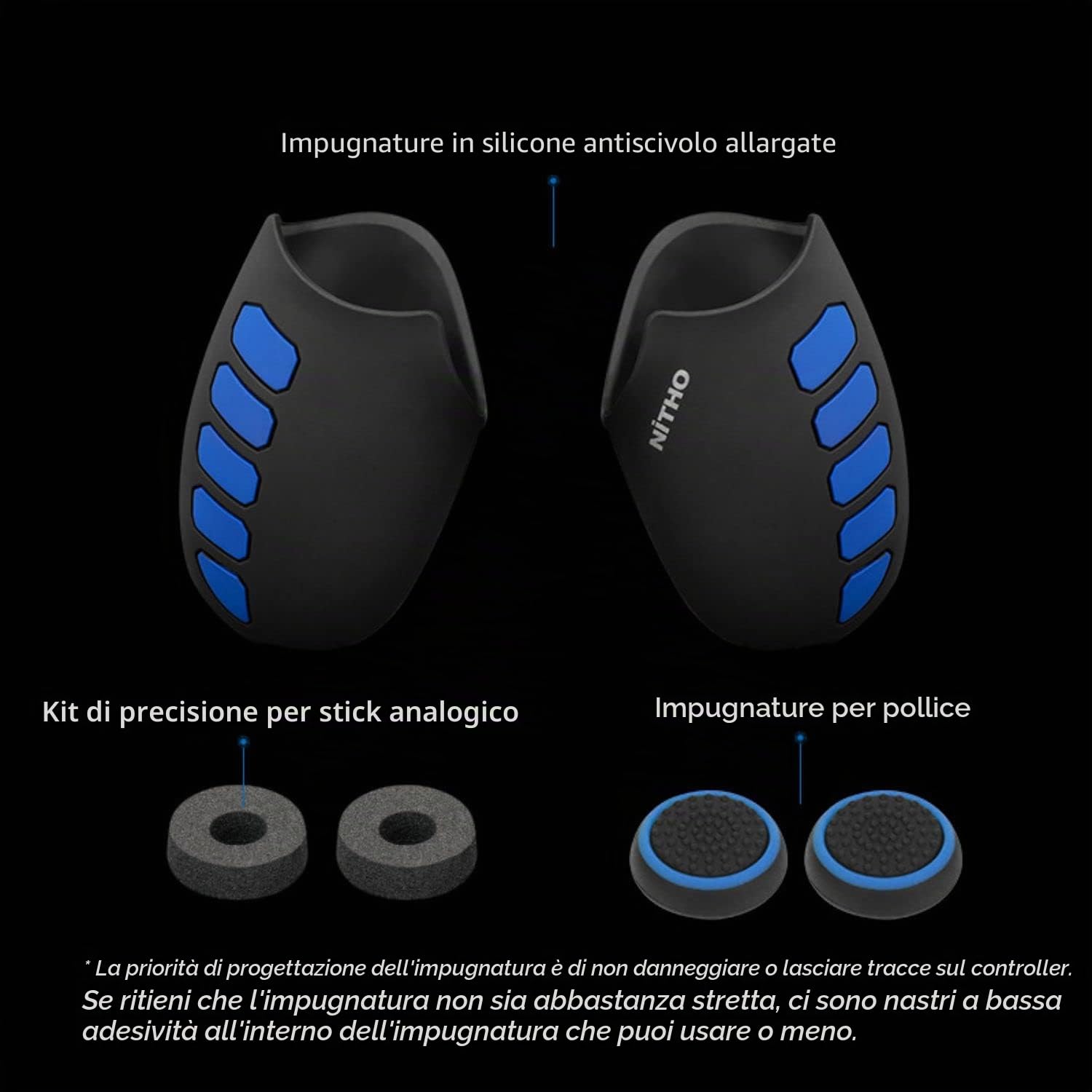 NiTHO Gaming Kit per Controller Playstation 4, Include Impugnature Silicone Anti-Sudore, Anelli di Precisione, Copri Levette Analogiche, Migliora il Controllo e la Precisione del Gioco per PS4