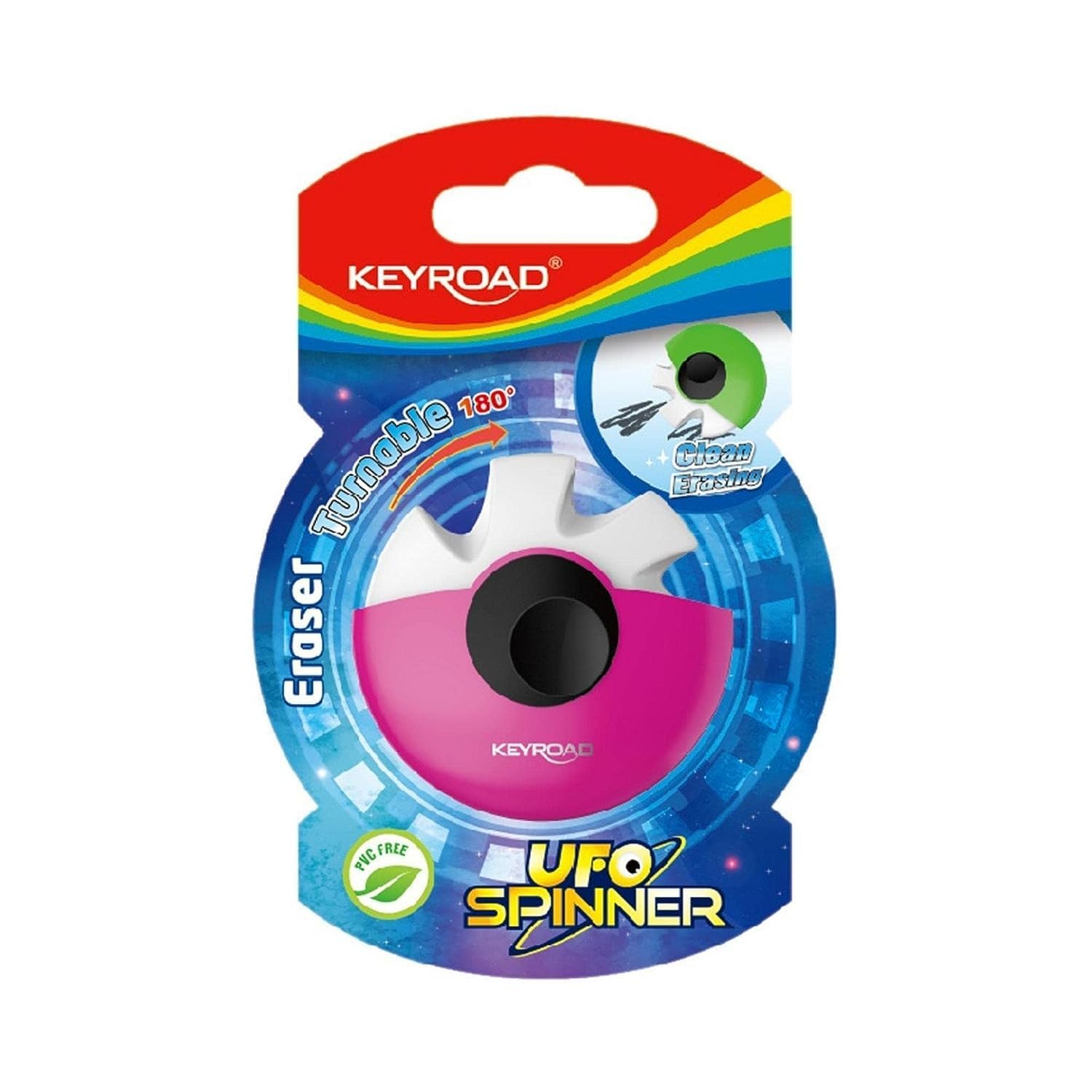 KEYROAD Universal Eraser 1pc UFO Spinner/Blister/Mixed Colours/Made of Thermoplastic Rubber Highest Quality/Kids Small Funny Erasers