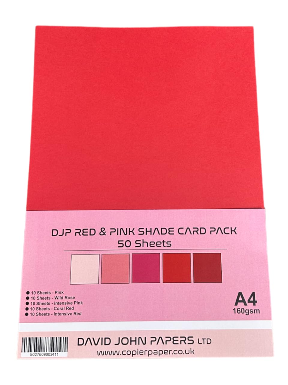 DJP 160GM Red & Pink Shade Tint Card Pack - 5 Colours, 50 Sheets - 10 Each Colour, A4 Size - Image 3