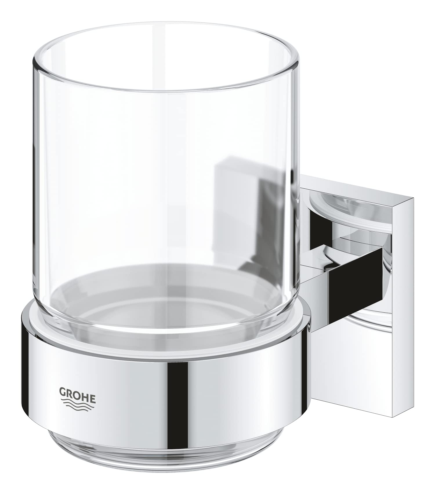 GROHE Start Cube - Glas mit Halter (verdeckte Befestigung, Material: Glas/Metall), chrom, 41097000 + Kleber für BadAccessoires