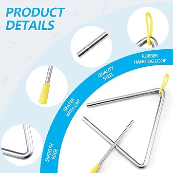 TIPTAP Hand Percussion Triangle, 6IN Musical Steel Triangle with Striker, Percussion Instrument with Exquisite Sound, Instrument for Orff Music Education