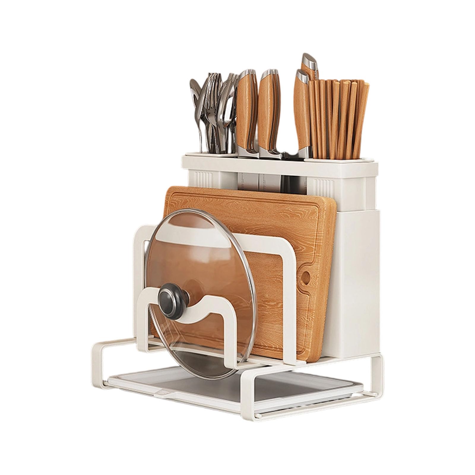 XAGMODSHN Rustproof Carbon Steel Kitchen Tool Rack Featuring Wall or Countertop Installation and Builts in Cutting Board Slot Multifunctional Kitchen Shelf