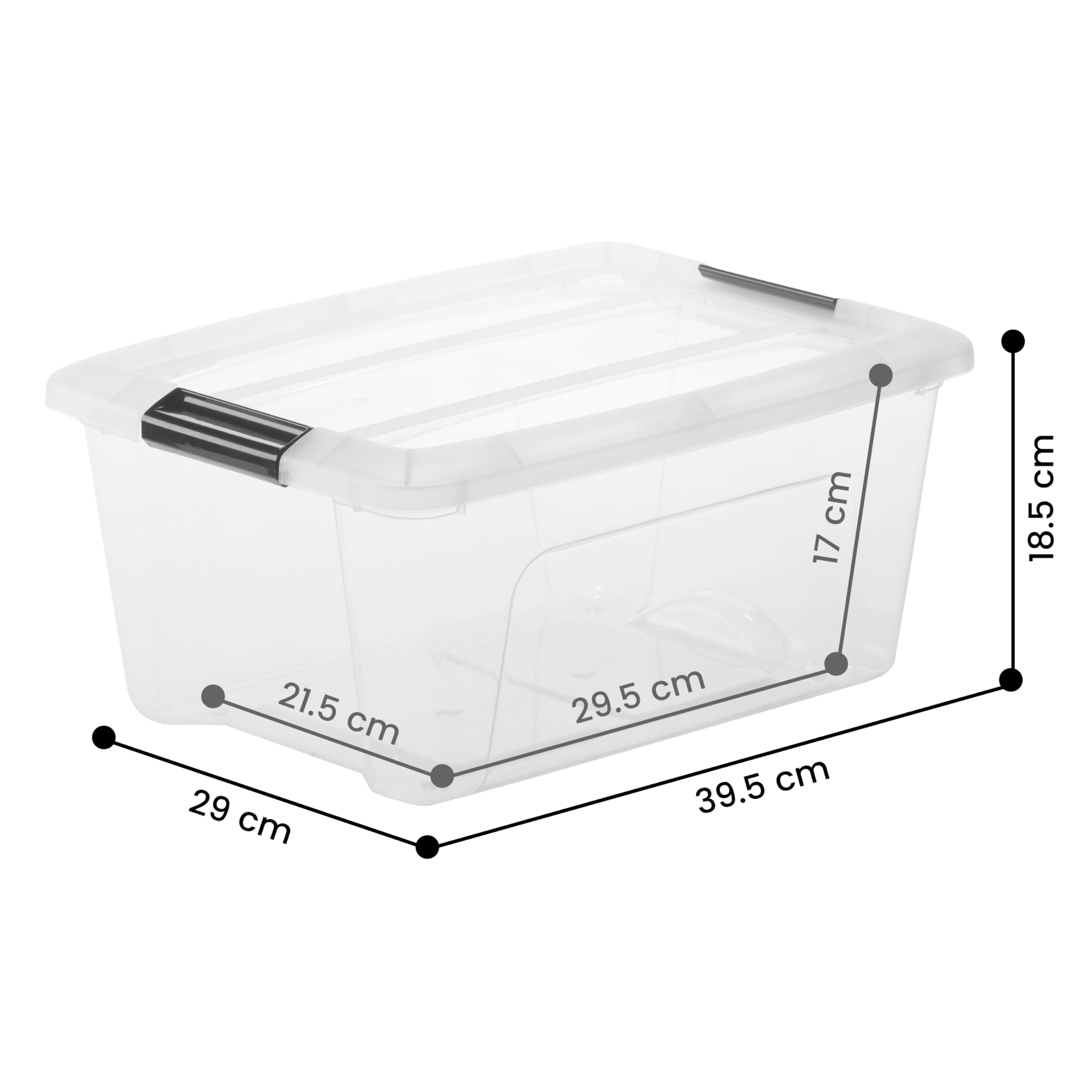 Iris Ohyama, Plastikowe pudełka do przechowywania z pokrywą i klipsami zamykającymi, 15 L, Zestaw 3, Bez BPA, Biuro, Salon, NTB-15, Przezroczysty