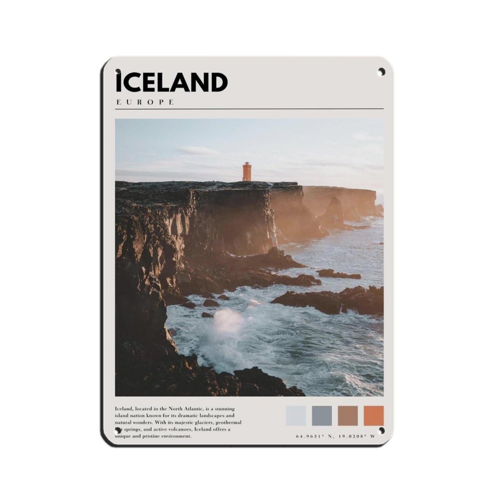 Iceland Poster Iceland Photography Art Retro Poster Metal Tin Sign Chic Art Retro Iron Painting Bar People Cave Cafe Family Garage Poster Wall Decoration 12x16inch(30x40cm)