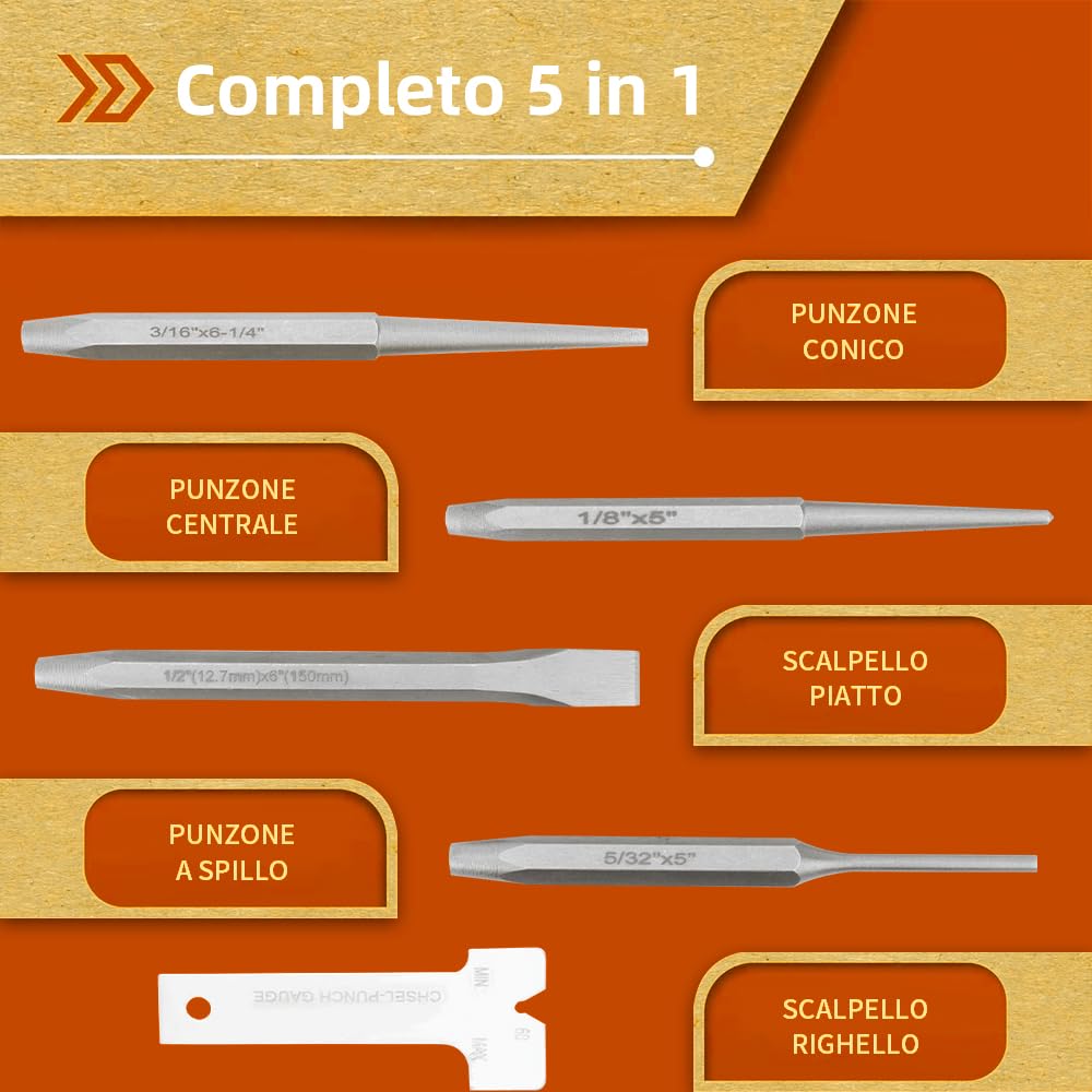 Juego de 28 Punzones y Cinceles, Incluye Juego de Punzón Cuadrado, Punzón Cónico, Punzón Plano, Punzón Central y Cinceles Fríos para Cincelado de Paredes, Escoria de Soldadura (Con Bolsa de Lona)