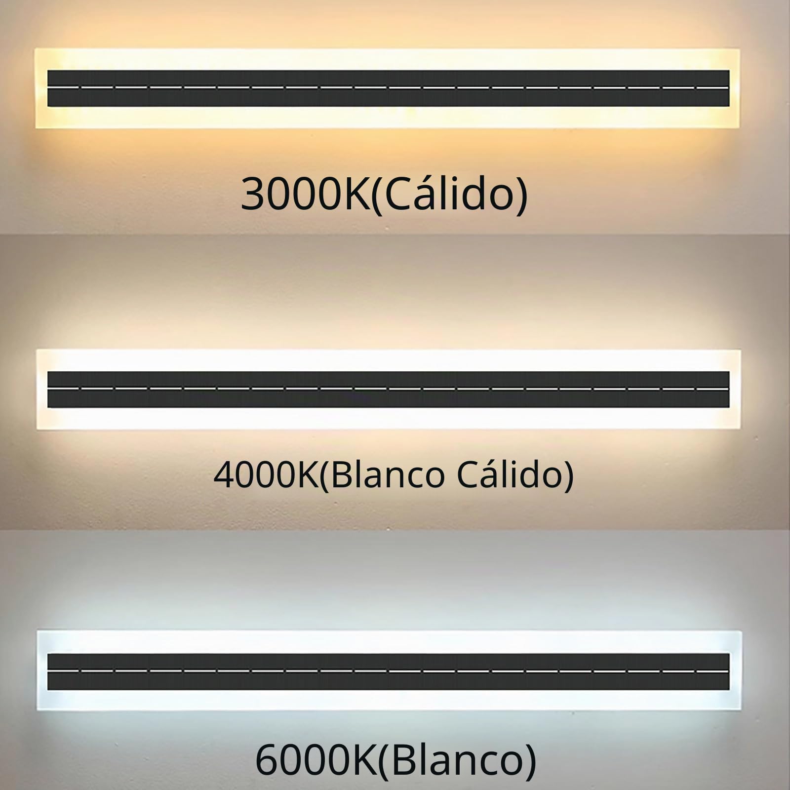 Lámpara de Pared Solar IP65 Impermeable Luz de Pared Exterior Jardín LED Aplique de Pared Negro Rectangular Aluminio Iluminación de Pared 68W Moderno para Patio Garaje (Luz Neutra 4000K,30CM)