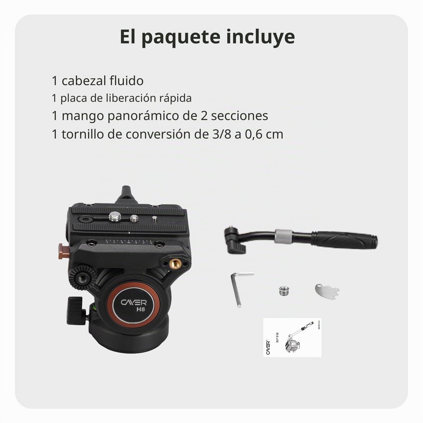 Cabezal de Fluido, trípode de cámara de Video Cayer H8 Cabezal de Arrastre de Fluido para cámara Canon Nikon Sony Olympus Panasonic DSLR, con Tornillo de Montaje de 3/8 "y 1/4", manija de 2 Secciones