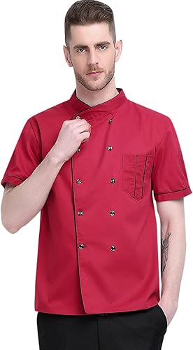 Vista 3 de XINFU Abrigo de Chef Unisex Manga LargaManga Corta Doble Botonadura Uniforme de Chef de Cocina