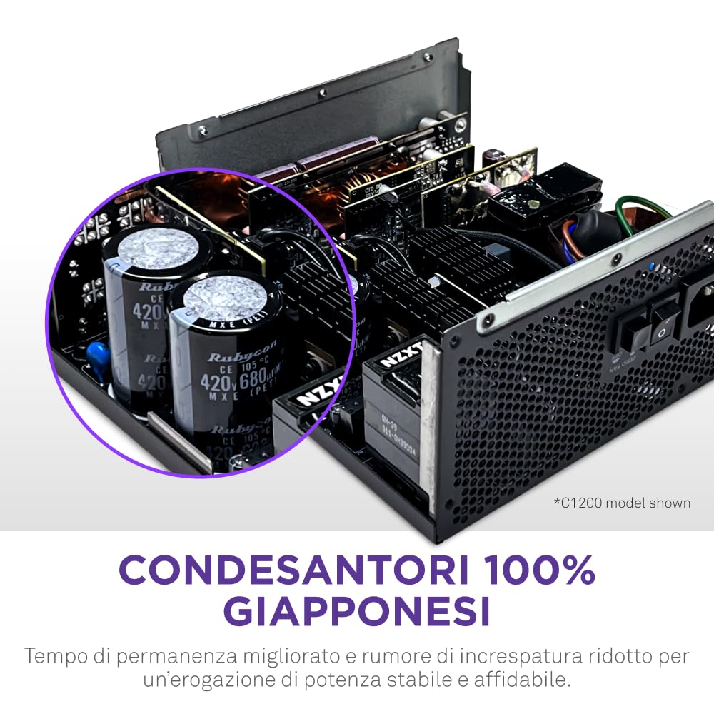 NZXT C1200 Gold ATX 3.1 - Alimentatore per PC da gaming completamente modulare a rumorosità ridotta - 1200 watt - 80 PLUS Gold - Connettore 12V-2x6 - Condensatori 100% giapponesi - Nero
