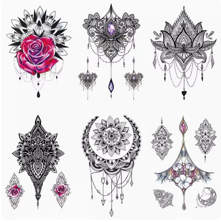 ARYU Brahma-Pegatina De Tatuaje Sexy Con Espalda De Encaje Para Mujer, TóTem De Flor, Resistente Al Agua, Foto Que Cubre El Rastro De Verano, Pegatina De Pintura Corporal Retro