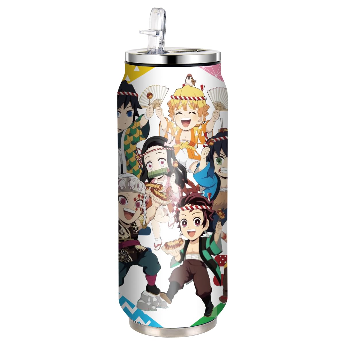 UBBY Demon Slayer Roestvrijstalen waterfles, 500 ml, opklapbare sportflessen van roestvrij staal met rietje, grappig cartoondesign voor kinderen en volwassenen (Clash