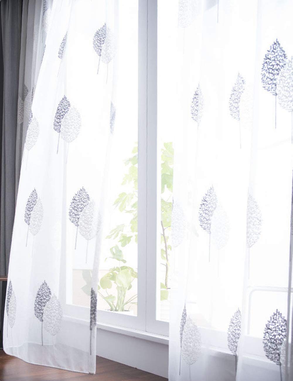 Lactraum Tenda A Voile Con Motivo Foglie E Occhielli, 100x245 Cm, Colore Bianco, Tessuto Traslucido, Lavabile Fino A 30° - 3