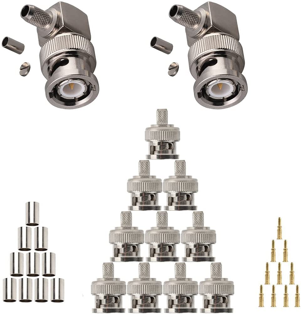 3AN Telecom BNC Male Crimp Right Angle 90 Degree Connector + 10Pcs Straight BNC Male Crimp Connectors for RG58 LMR195 RG142 RG400 Coax Male (B095J2JRG7) Amazon Price History, Amazon Price Tracker