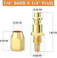 Vista 46 de GASHER 10PCS Brass Pneumatic Replacement Fitting, Reusable Hose End Repair Fitting 1/4" Barb（Suitable for 1/4" ID，5/16" OD air hose) x 1/4" NPT Rigid