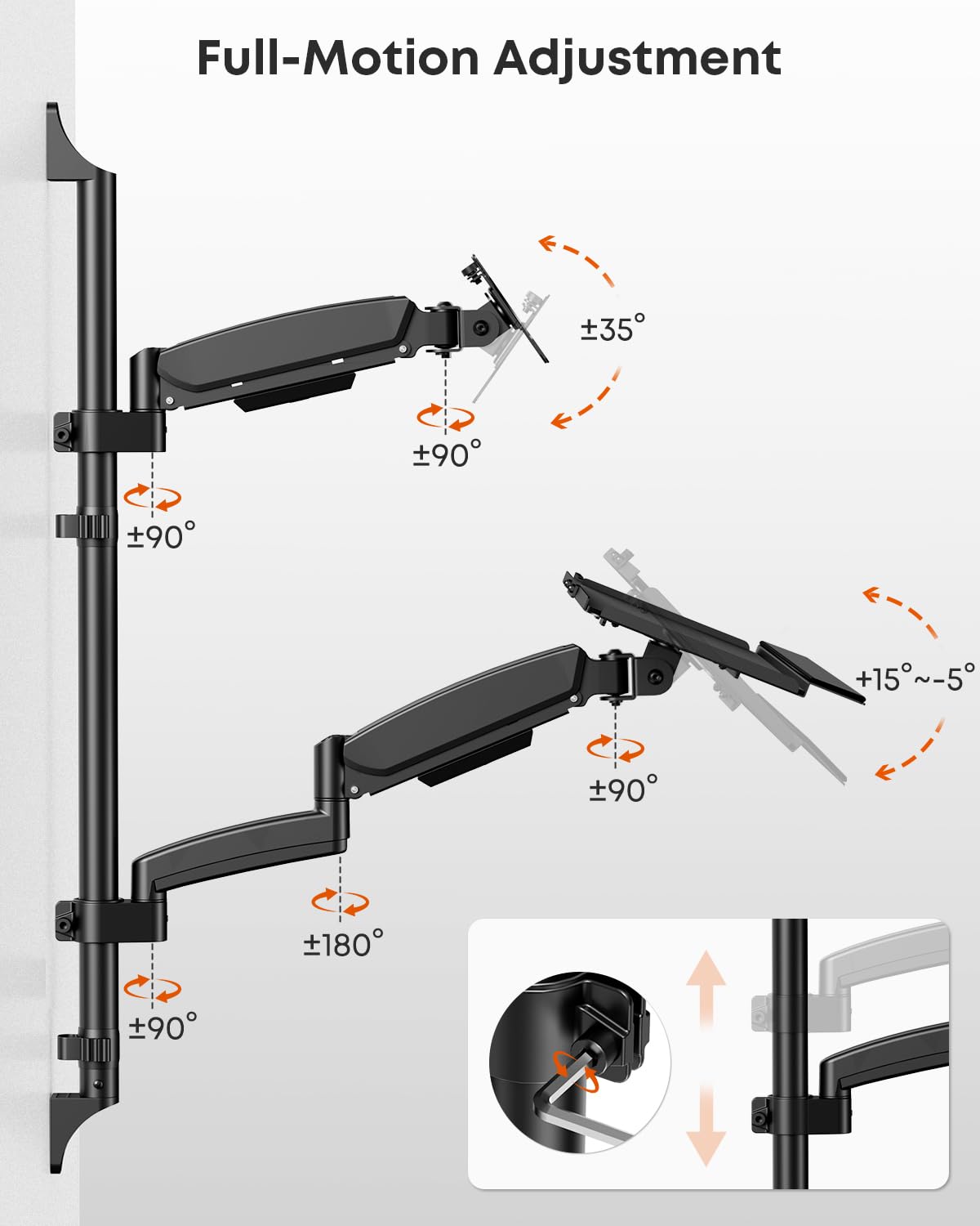 Monitor Wandhalterung mit Tastatur Ablage und PC-Halterung, 3-in-1 Wandhalterung Workstation Höhenverstellbar & Voll Beweglich Arme für 17-32 Zoll Bildschirme, VESA 75x75/100x100, Schwarz