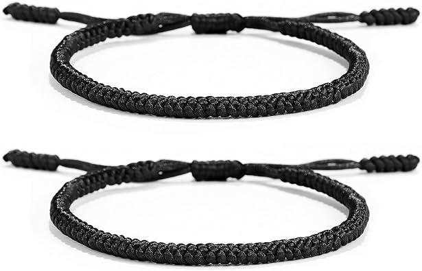 2 Pcs Adjustable Black Woven Cord Bracelets for Couples Friends