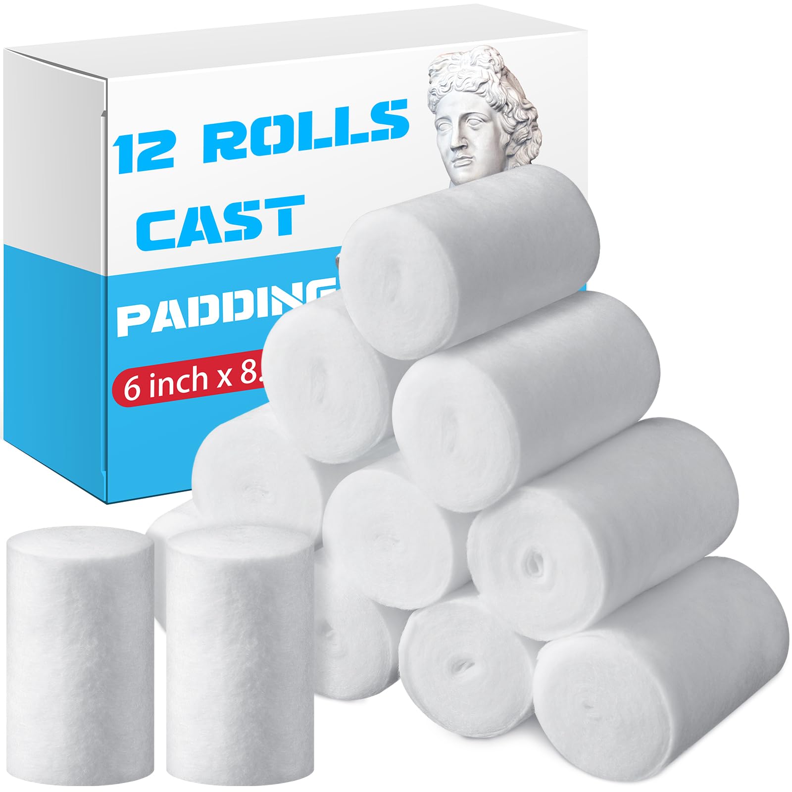 12 Rolls Cast Padding Individual Pack Soft Cotton Undercast Padding Wrap Use with Plaster Cloth Gauze Bandage for Halloween Wrap Bandage Art, Body Casts, Mask Making, Craft (6 Inch x 8.8 ft)