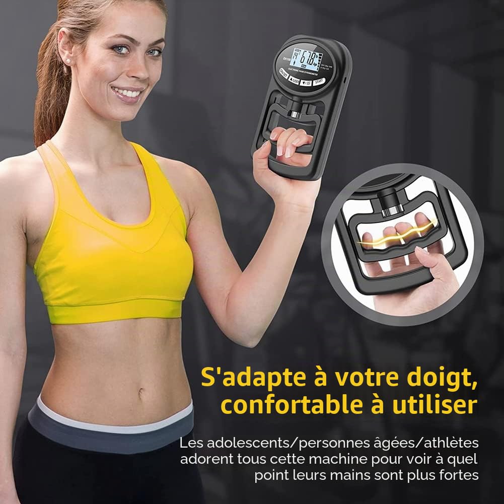 265 Lbs / 120 kg Dynamomètre manuel Grip Strength Trainer-Electronic HandGrip Strength Tester Grip Strengthener, Noir