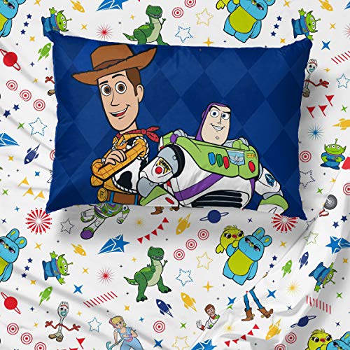 Image of Jay Franco Disney Toy Story Twin Sheet Set 3 Piece - Soft Microfiber Bedding, Fitted & Flat Sheets, Pillowcase, Deep Pocket, Fade Resistant, Machine Washable, Breathable, Boys Girls, White