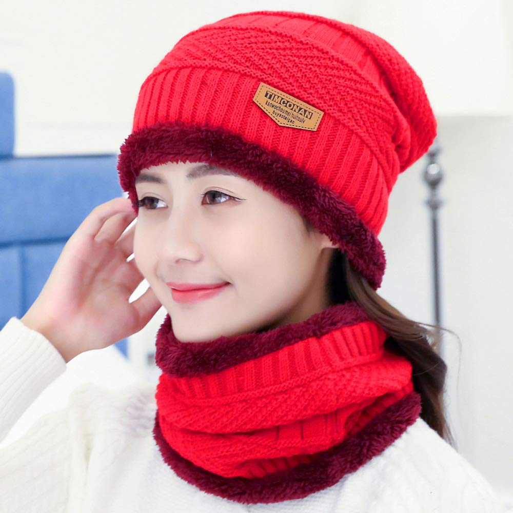Winter Thermal Knitted Heanie Hat and Circle Scarf Set Warm Snood Suit for Indoor and Outdoor Activities-image-44