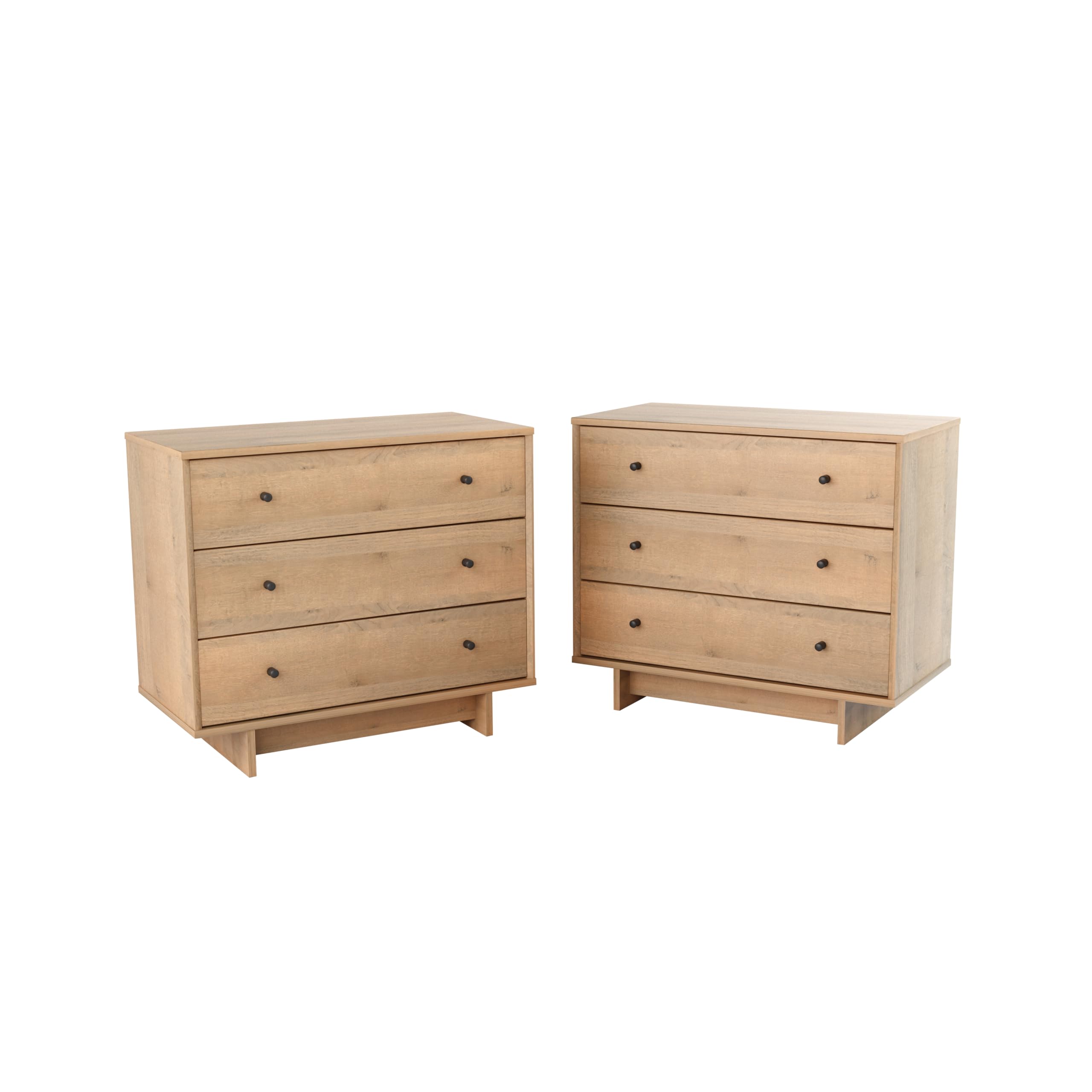 Prepac Finnley 3-Drawer Nightstand in Natural Oak, Extra-Wide Bedside Tables with Storage, Set of 2, Modern End Tables for Home & Bedroom, 16" D x 31" W x 26.75" H