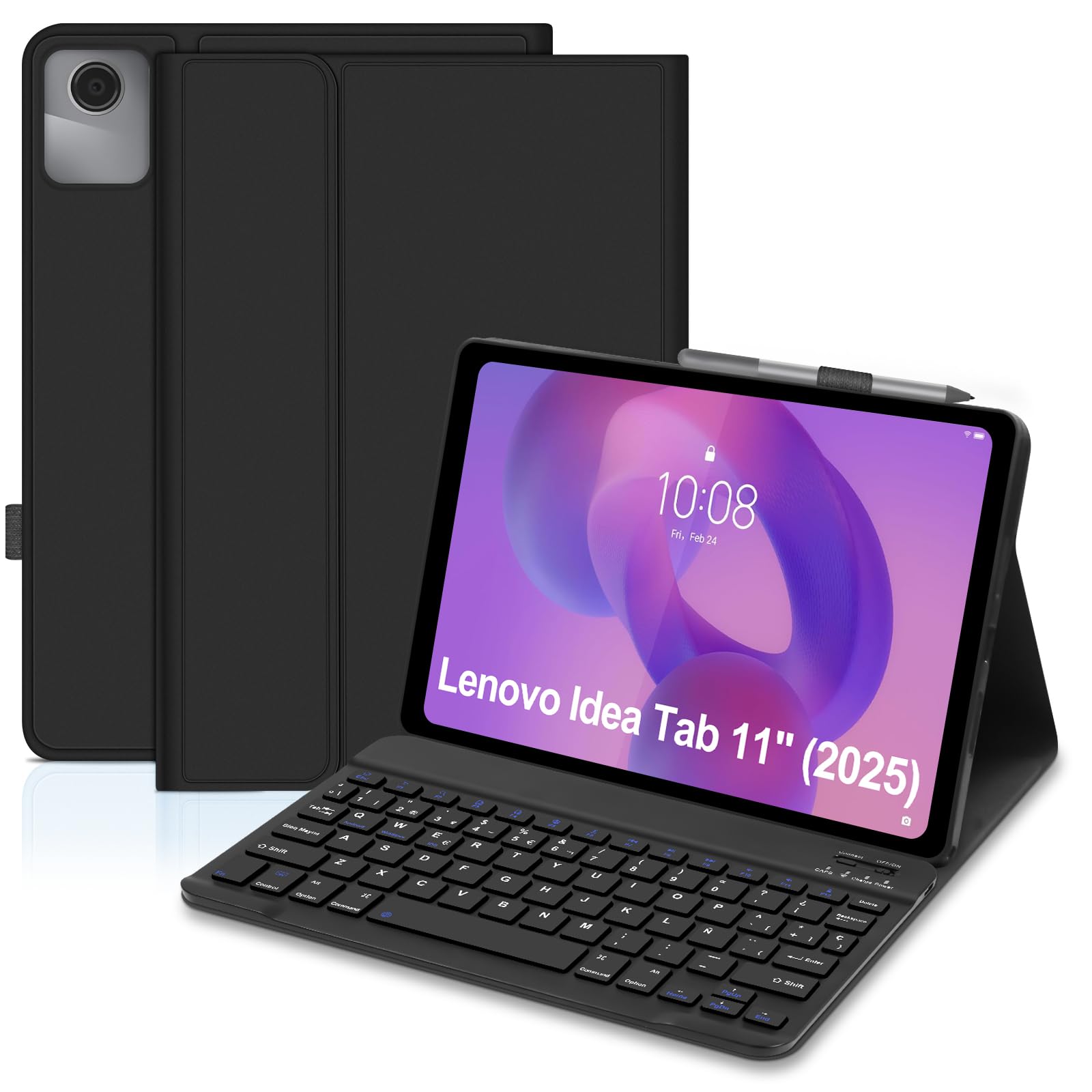 Funda con Teclado para Lenovo Idea Tab 11 Pulgadas 2025 (TB-336ZU/TB-336FU) - QWERTY Español Ñ Teclado, Magnético Desmontable Bluetooth Teclados Recargable para Tablet Lenovo Idea 11, Negro
