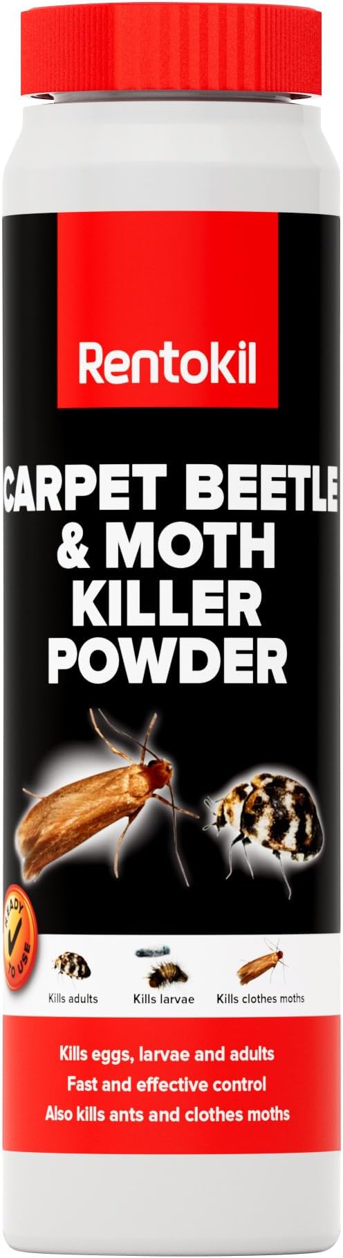 RENTOKIL Carpet Beetle & Moth Killer Powder - Fast Acting Treatment - Kills Larvae and Adults - Also Effective Against Clothes Moths and Ants - 150g