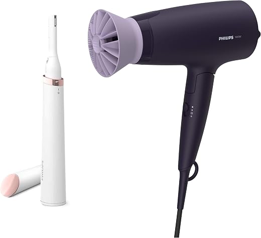 Philips Hair Dryer BHD318/00 1600 Watts Thermoprotect AirFlower Advanced Ionic Care 3 Heat-Purple & Touch-Up HP6388 Eyebro...
