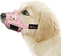 HEELE Dog Muzzle, Medium Size Soft Nylon Printed Muzzle, Anti-Bark and Anti-fear, Adjustable, Pink Flower, M