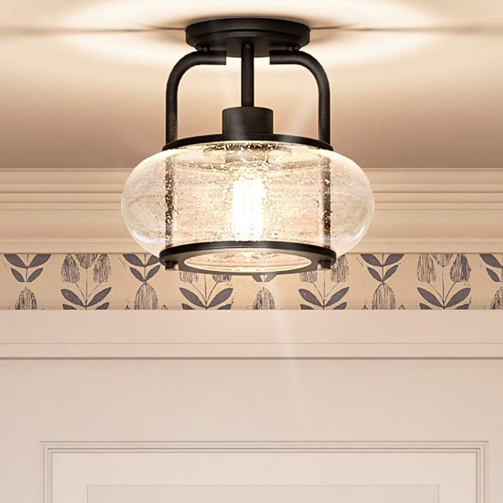 Urban Ambiance Luxury Utilitarian Ceiling Light, Small Size: 9.28" H x 10" W, with Coastal Style Elements, Black Bronze Finish, UQL3271, Clearwater Collection