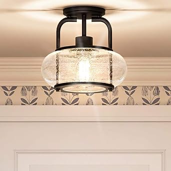 Urban Ambiance Luxury Utilitarian Ceiling Light, Small Size 9.28" H x 10" W, with Coastal Style Elements, Black Bronze Finish, UQL3271, Clearwater Collection