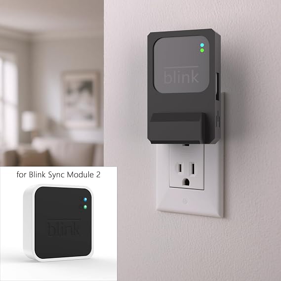 ショートケーブル付きBlink Sync Module 2用コンセントウォールマウント、内蔵ケーブル管理でワイヤーを内側に隠し、露出ケーブルなし、フィット同期モジュールオリジナルプラグブラック