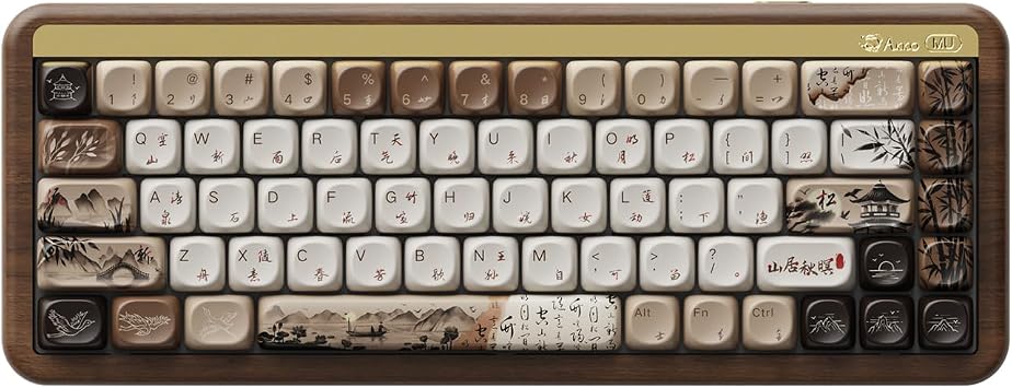 Akko Mechanical Gaming Keyboard with Walnut Wooden Case, MU01 Mountain Seclusion 65% 68-Key RGB 2.4G Wireless/Bluetooth/Wired Hot-swappable Keyboard with PBT Dye-Sub Keycaps for Mac & Win