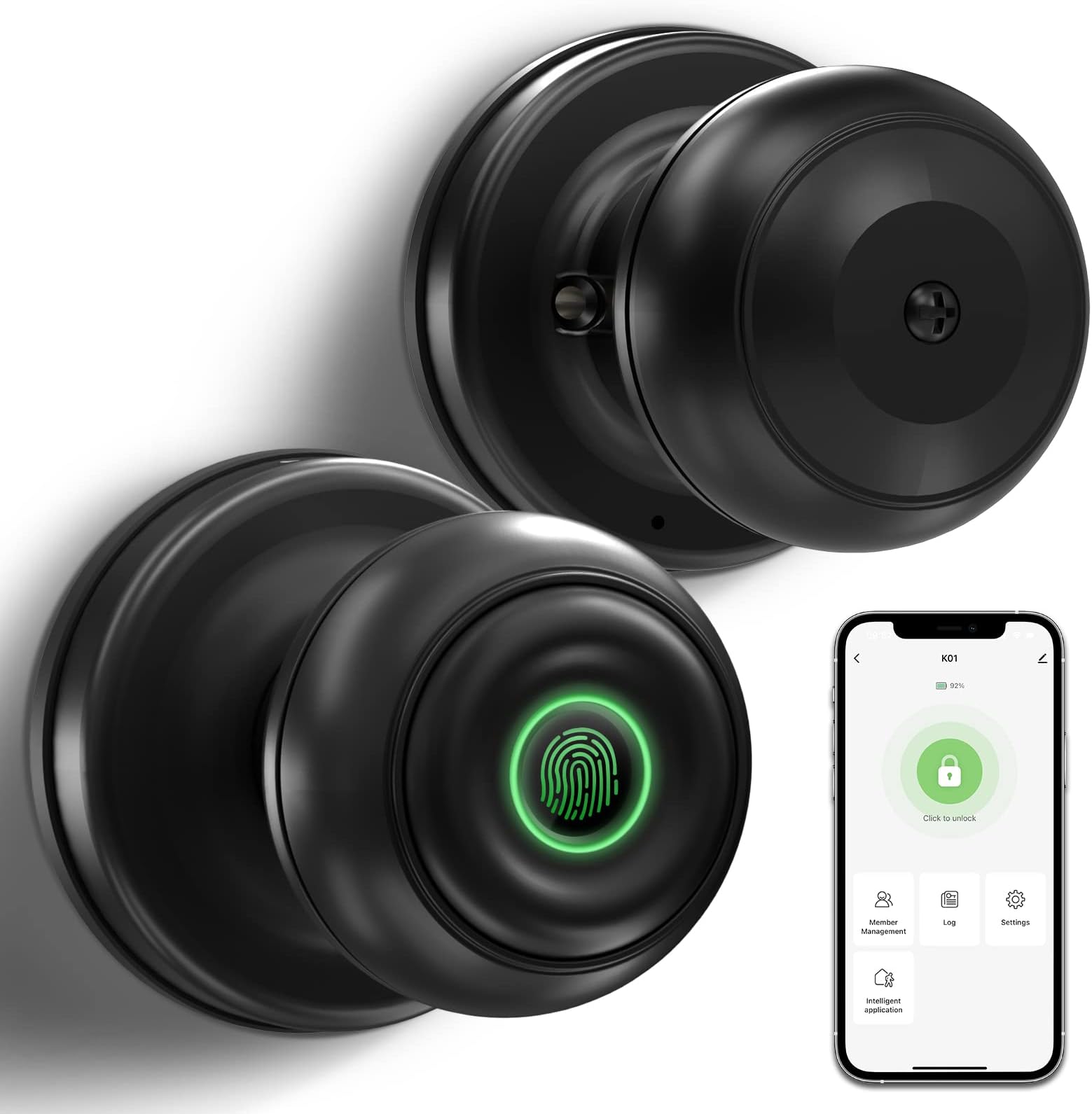 GeekTale Smart Door knob, Fingerprint Door Lock Smart Lock Biometric Door Lock Fingerprint Door knob with App Control, Great for Bedrooms,Cloakroom,Apartments Offices,Hotels