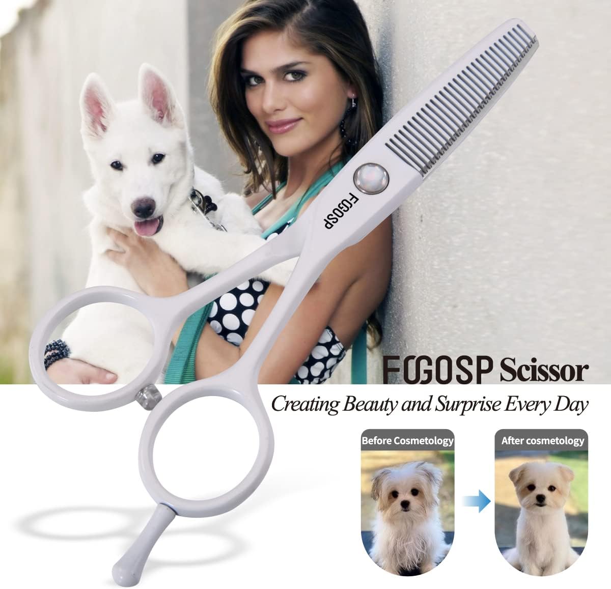 5 in Thinning Shears for Dogs Grooming Face for Small Dogs Eyes Face Paw Professional Small Cat Grooming Scissors(5" Blender,White)