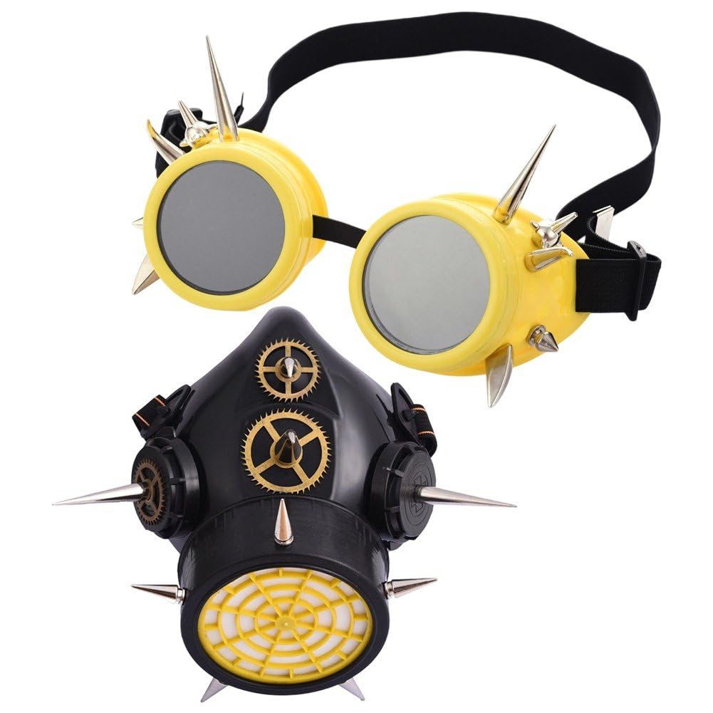 Sanfly Steampunk Gas Goggles Mask Gothic Punk Spike Mask Halloween Gas Mask for Masquerade Carnival Cosplay Props