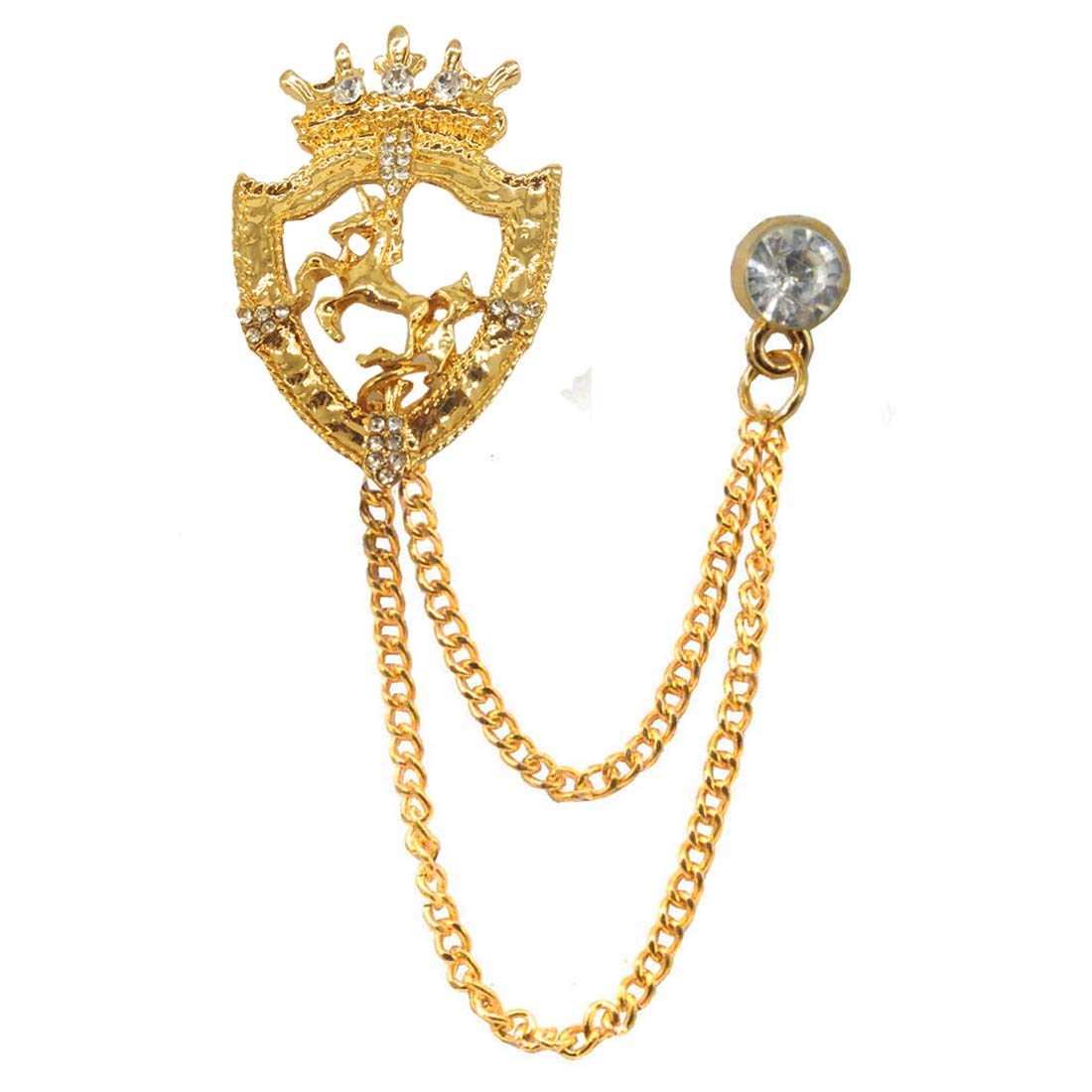 Sullery Horse Crystal King Crown Brooch Gold Alloy Brass Crystal Brooch For Men And Women