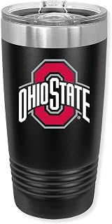 Ohio State University 20oz Stainless Steel Double Walled Black Beverage Tumbler with Acrylic Lid - College Gear for Playoff Season – For Office, Home or Auto – Show your Buckeye Pride