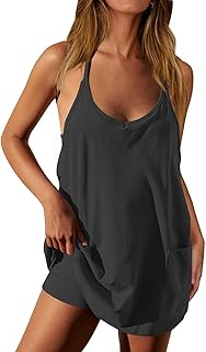 Women's Summer Mini Dress Casual Workout Tennis Dress with Shorts Sleeveless Althletic Dresses - Buy now