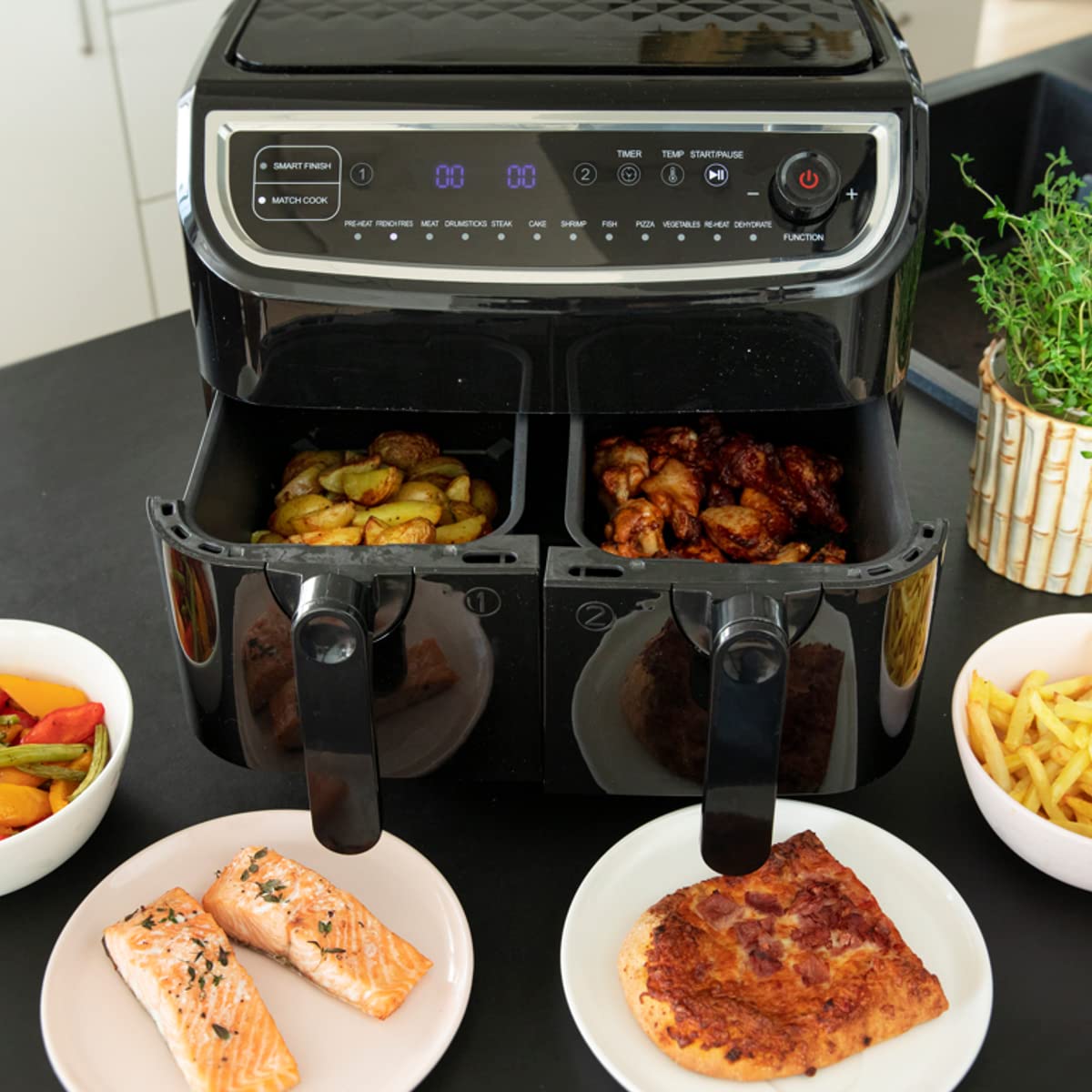 Gastronoma 18290003 freidora Doble 9 L Independiente 2400 W Freidora baja en grasa Negro, Acero inoxidable