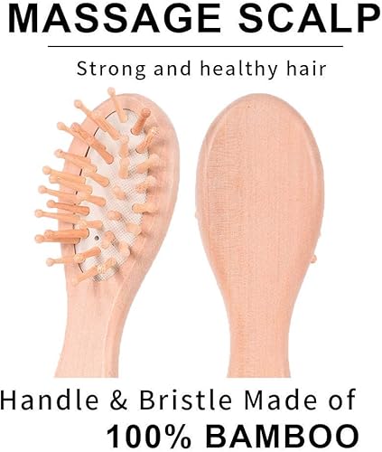Miniatura 4 de Cepillo de pelo de paleta de madera/cepillo de pelo de bambú para mujeres, hombres y niños, reduce el encrespamiento/masaje del cuero