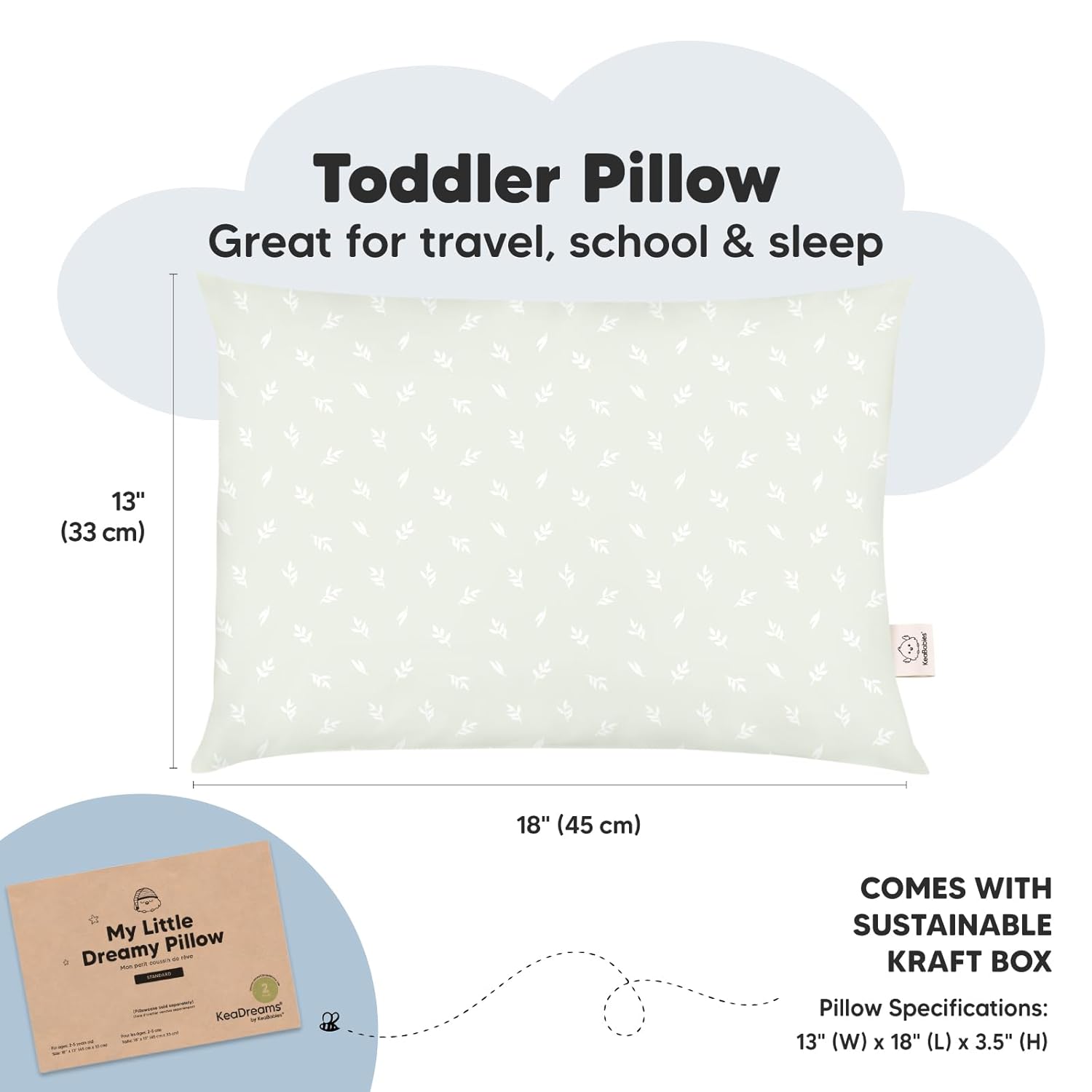 KeaBabies 2-Pack Toddler Pillow and Toddler Pillow with Pillowcase - Kids Soft Cotton Head Cushion for Sleeping - 13X18 Soft and Breathable Kids Sleeping Cushion