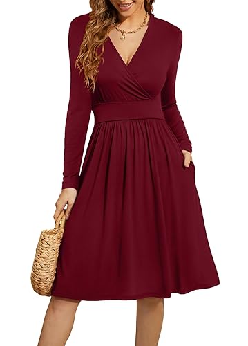 WEACZZY Casual Dresses Party Dress - 01 Long Sleeve Wine Red - X-Large