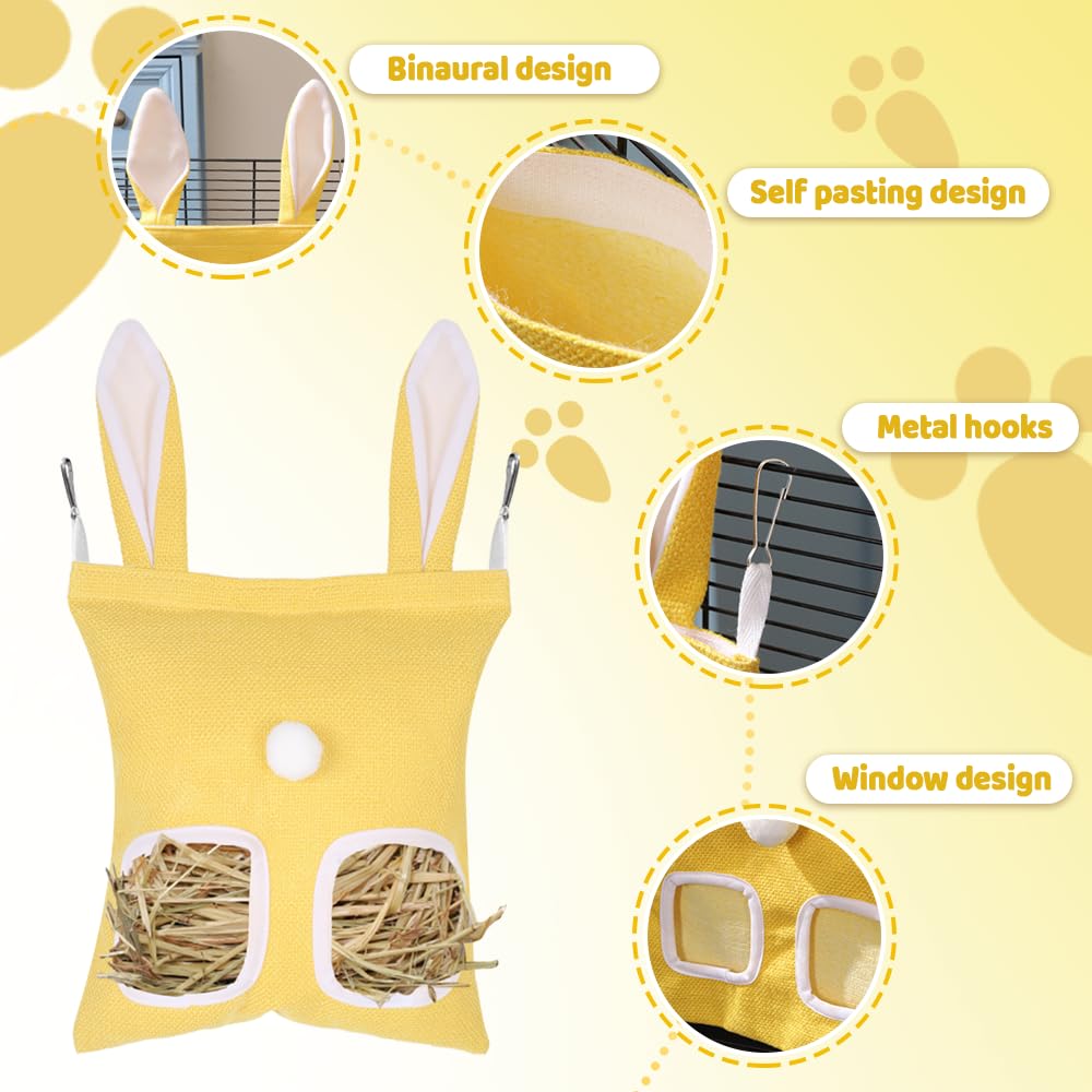 Sac a Foin pour Lapins,Mangeoire a Foin Suspendue pour Cochon d'Inde avec 2/3 Trous pour Chinchillas,Hamsters,Petits Animaux de Compagnie et Animaux