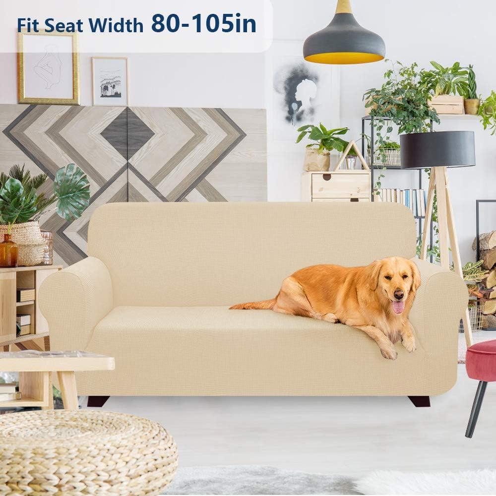 iCOVER Sofa Slipcover, Multiple Size One Piece High Stretch Couch Cover, Machine Washable Spandex Jacquard Fabric, Bottom Elastic Non-Slip Easy to Install, XLarge Sofa, Ivory
