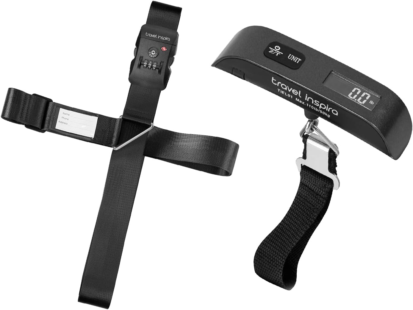 Travel Inspira TSA Approved Luggage Strap - Adjustable Length with Combination Lock and Digital Luggage Scale 110 Pounds, Battery Included