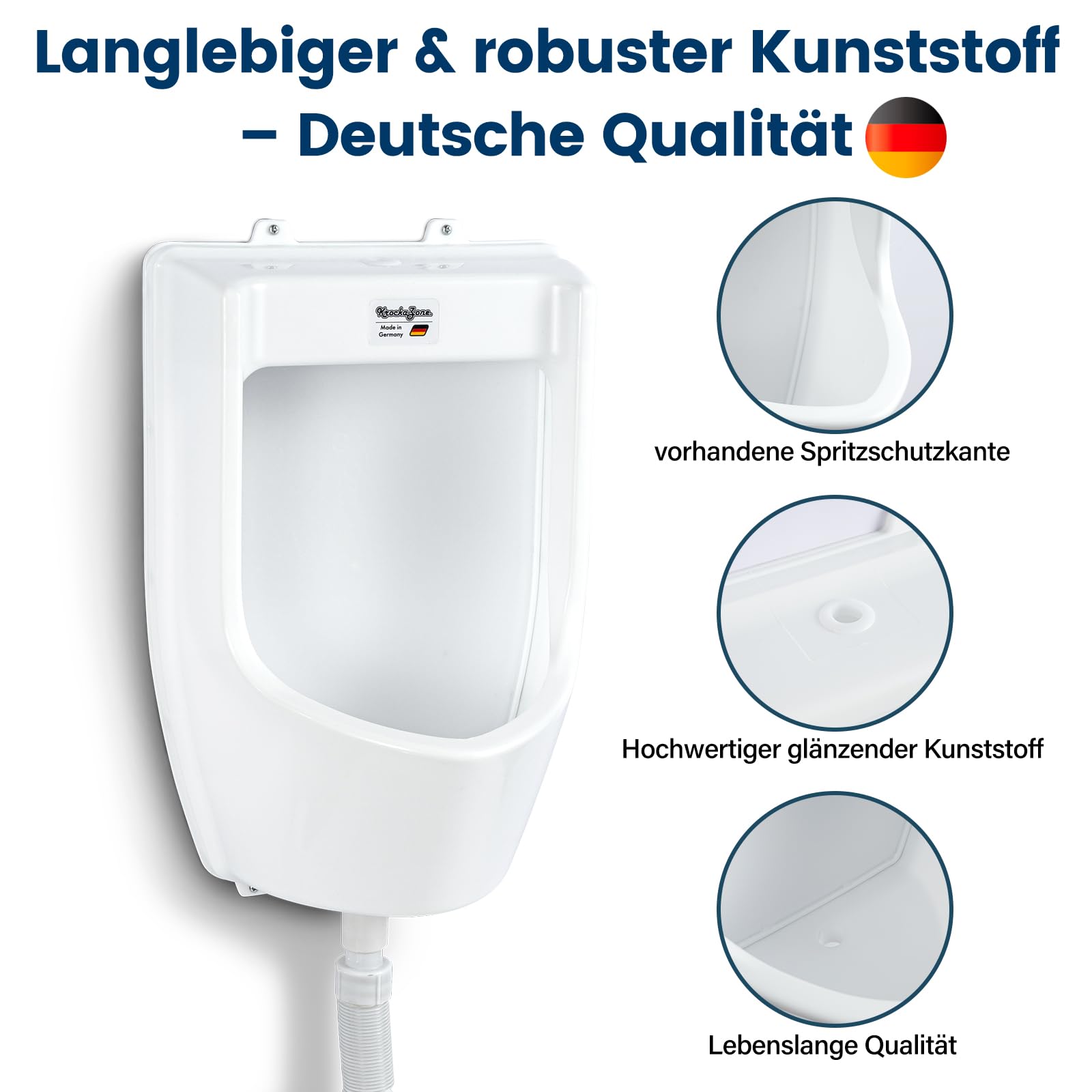 Pisuar z tworzywa sztucznego z wężem, sitkiem do pisuaru i akcesoriami – męski zestaw WC dla mężczyzn stojący toaleta miska pisuaru, plastikowy ścienny pisuar do ogrodu, toalety, domu, na kemping